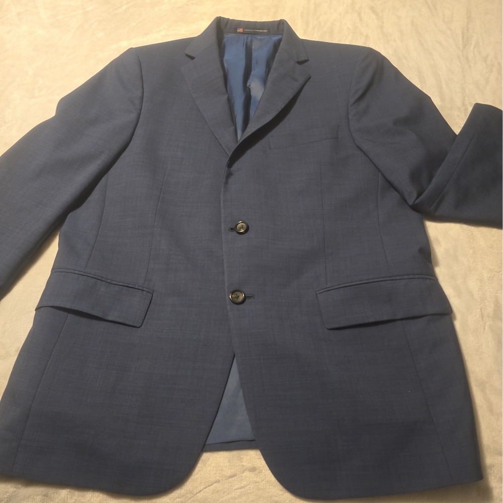 Hart Schaffner Marx Navy Blue 100% Worsted Wool Blazer Jacket Made In USA